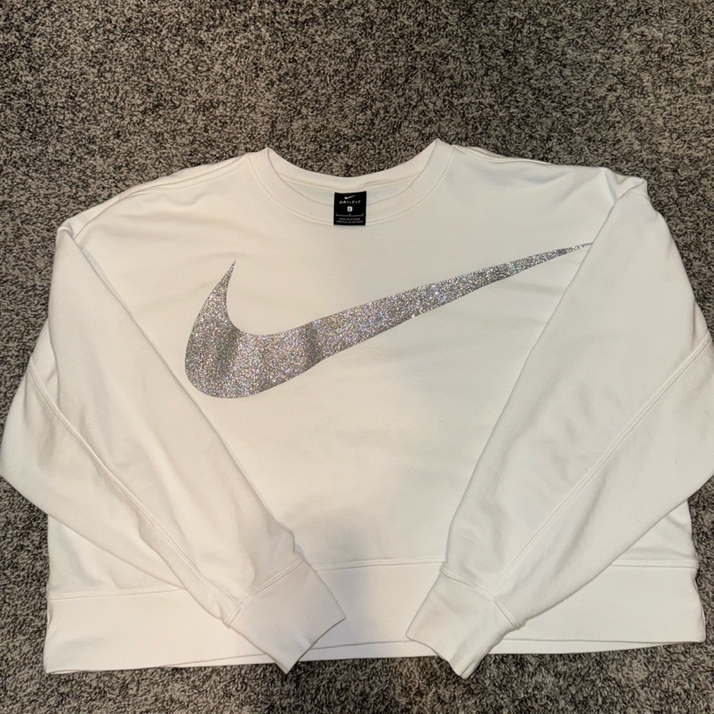 Nike Silver Glitter White Sweater Crop Size L